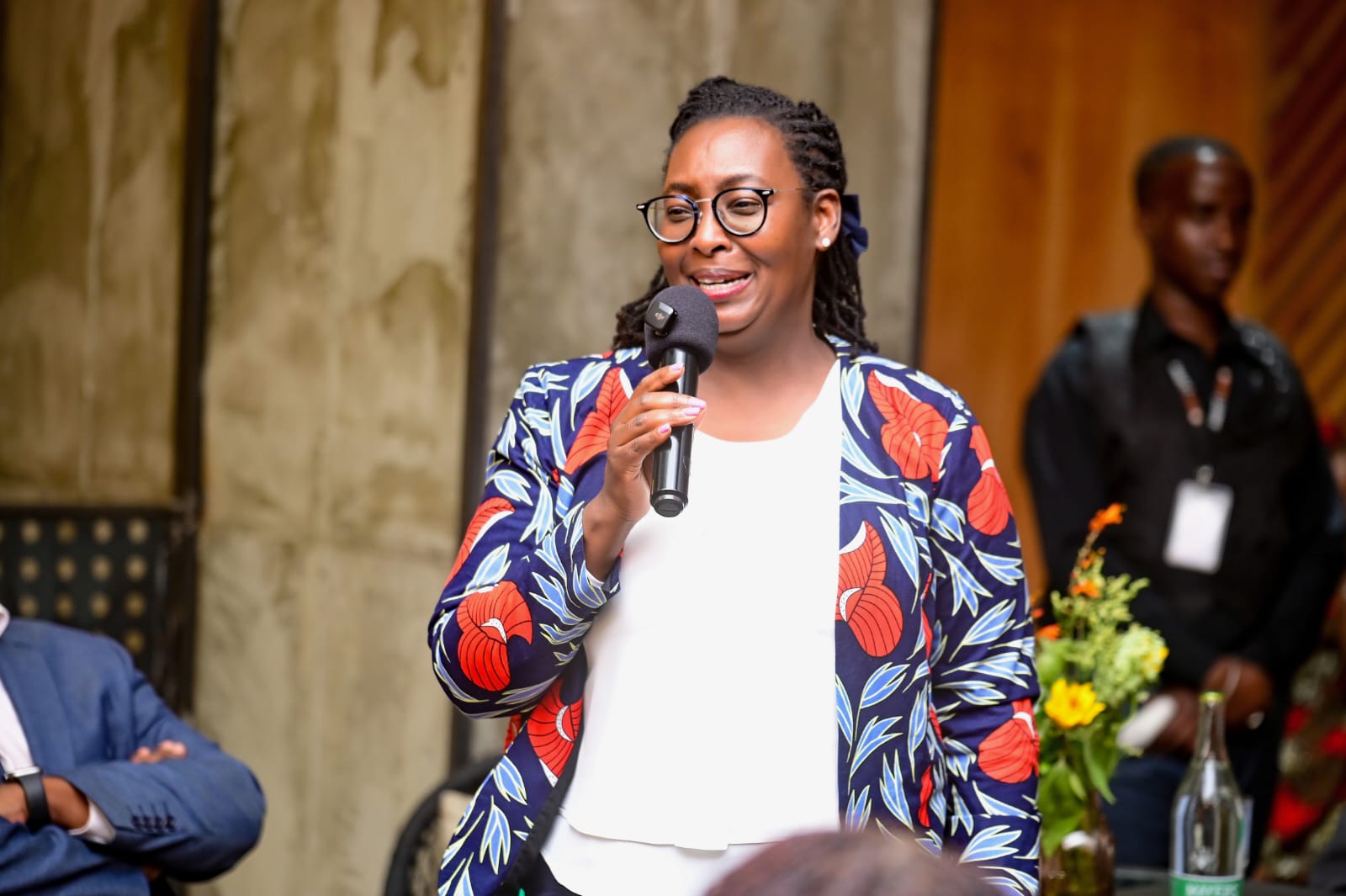 Dr Phyllis Kimani speaking at the launch of The Day the Purple Kite Flew in Nairobi, Kenya.